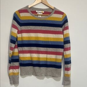 C&C California Gray Crewneck Sweater with Navy, Blue, Yellow & Pink Stripes